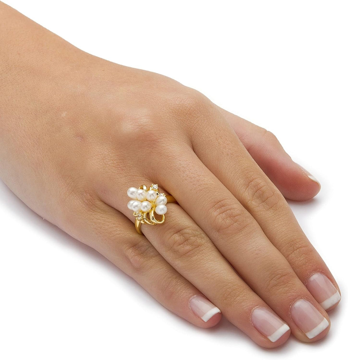 Palmbeach Yellow Gold-Plated Oval Shaped Genuine Cultured Freshwater Pearl and round Crystal Cluster Ring Sizes 6-10