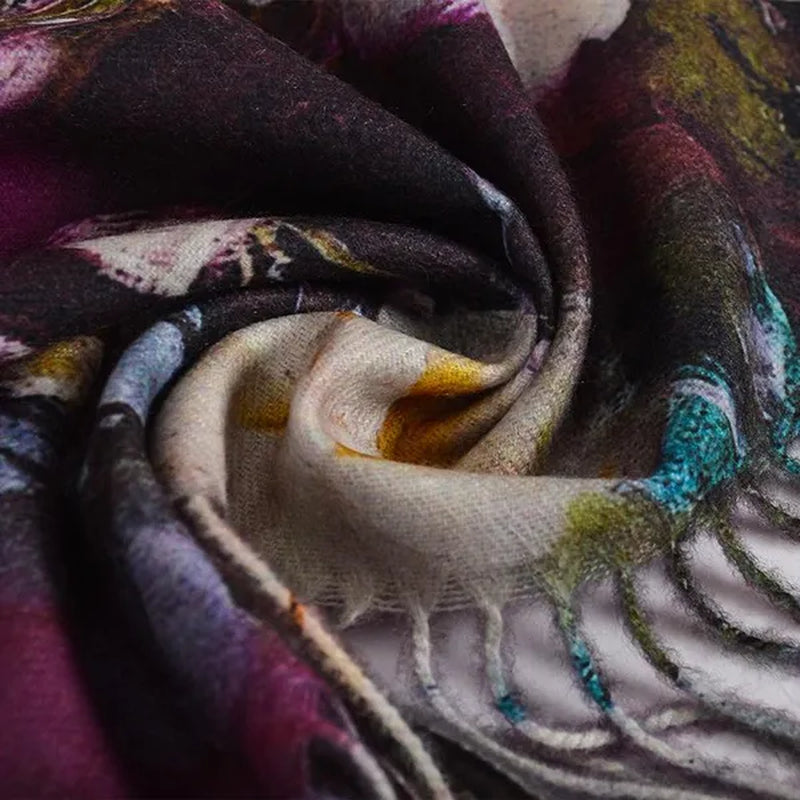 [BYSIFA] Purple Roses Women Scarves Shawl For WInter New Design Warm Long Cashmere Pashmina Double Faces Ladies Scarves Wraps