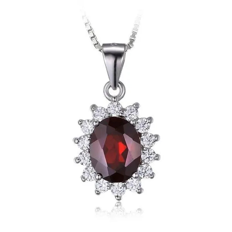Majesty Diamonds MDS170197 3.1 CTW Oval red Garnet Halo Solitaire with Accents Pendant Necklace in .925 Sterling Silver