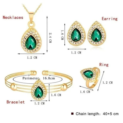 4 Pcs / Set of Luxury Sapphire Princess Crown Necklace Set European and American Bride Engagement Ring Earrings Pendant Beautiful 18K Rose Gold Diamond Wedding Jewelry Set