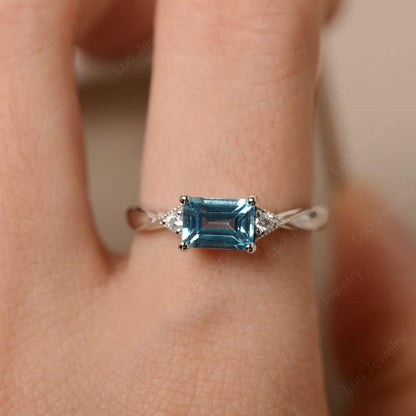 LUO 925 Sterling Silver Emerald Cut 7X5 MM Gemstone Ring East West Dainty Promise Ring for Women