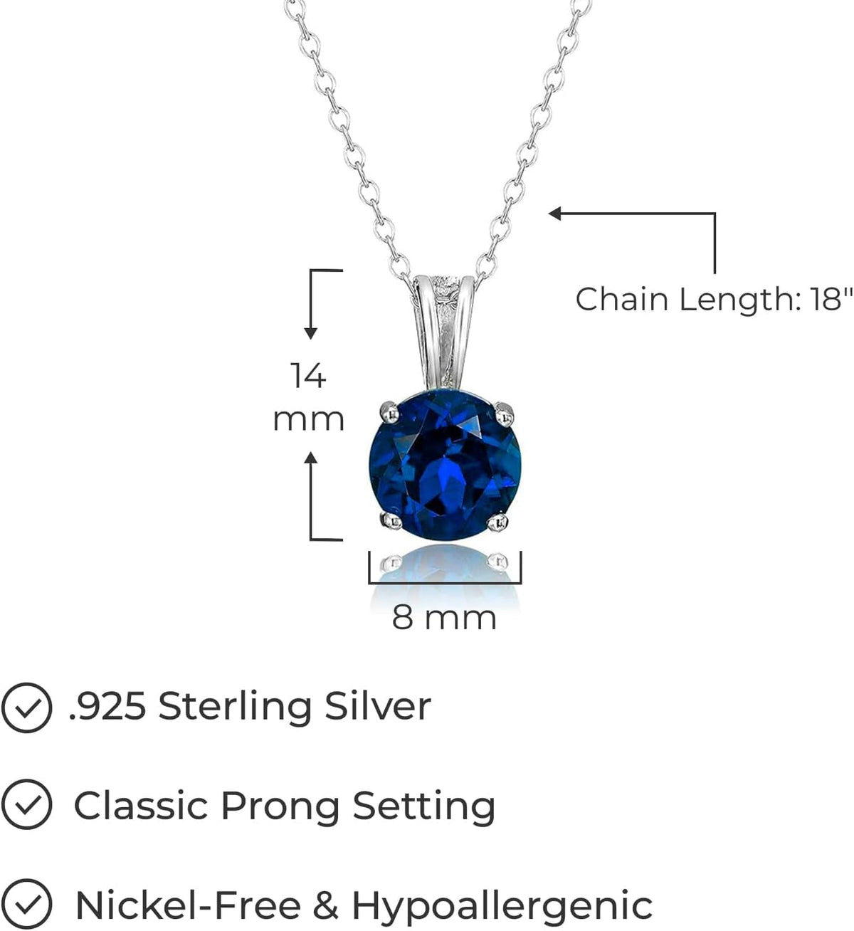 Sterling Silver round Cut Birthstone Pendant Necklace 18" (Previously Amazon Collection)