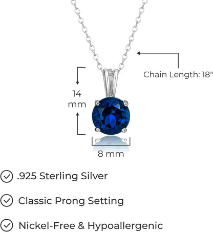 Sterling Silver round Cut Birthstone Pendant Necklace 18" (Previously Amazon Collection)