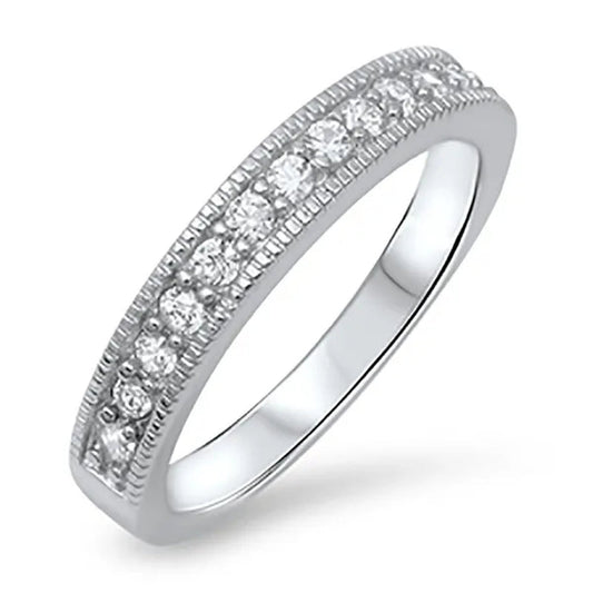 Sterling Silver .925 CZ Cubic Zirconia Antique Women's Anniversary Wedding Band Ring Size 5-10