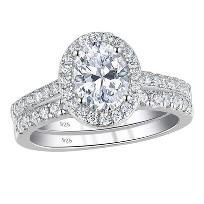Newshe Halo Oval Cut AAAAA Cubic Zircons Trendy Jewelry Wedding Engagement Ring Set For Women Solid 925 Sterling Silver Sz 4-13