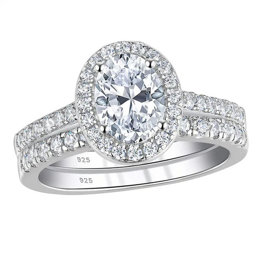 Newshe Halo Oval Cut AAAAA Cubic Zircons Trendy Jewelry Wedding Engagement Ring Set For Women Solid 925 Sterling Silver Sz 4-13