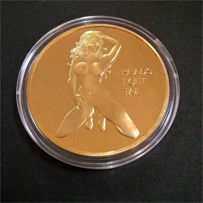 1Pcs Gold Head and Tail Challenge Coin Gilded Commemorative Coin Russian Sexy Nude Girl Coin Adult Decision Coin for Souvenir 4X4X0.3Cm Alloy