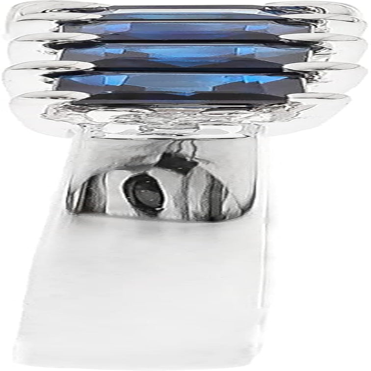 14K White Gold Genuine Blue Sapphire Ring with Diamonds for Women | Ethically, Authentically & Organically Sourced (Square-Cut) Shaped Sapphire Hand-Crafted Jewelry for Her | Sapphire Ring for Women