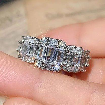 925 Sterling Silver Claw Setting Square Cut AAA Zircon and Diamond Rings for Women Engagement Party Fashion Accessories