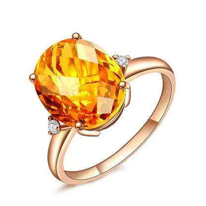 4pcs/set Luxury Yellow Crystal Water Droplets Pendant Necklace Gemstone Dangle Hook Earrings Citrine Claw Setting Open Adjustable Ring for Women Gifs Jewelry Set Accessories