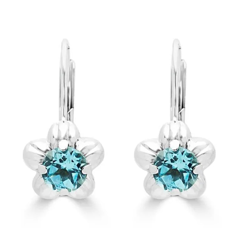 Majesty Diamonds MDR170015 1 CTW Round Blue Topaz Floral Motif Drop Dangle Earrings in 14K