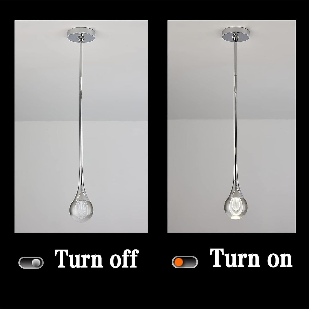 Modern Crystal Pendant Light,1-Light Globe Hanging Light Fixture Led Chrome Finish Mini Pendant Lamp for Kitchen Island Bedroom Dining Room Bar