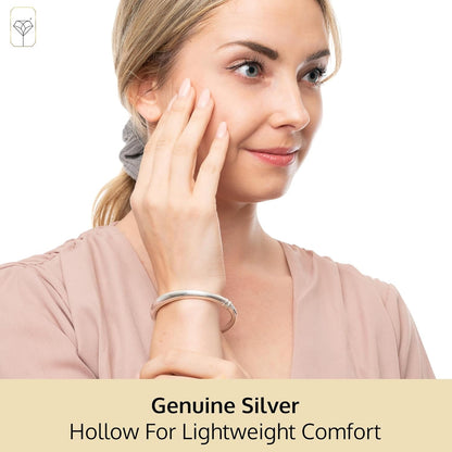 Lightweight Hollow 925 Sterling Silver Bangle Bracelet for Women | 7 Inch Silver Bracelets with Hinged Clasp | Anti-Tarnishing Hypoallergenic Silver Bangles for Women