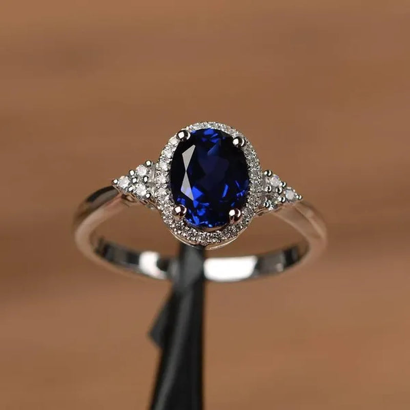 Fashion Silver Plated Blue Zircon Ring Women's Luxury Engagement Wedding Party Zircon Ring Jewelry Size:4-11