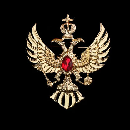Retro Double-headed Eagle Russian National Emblem Brooches Antique Gold Color Crystal Badge Lapel Pin Women Men Clothes Suit Jewelry Clips