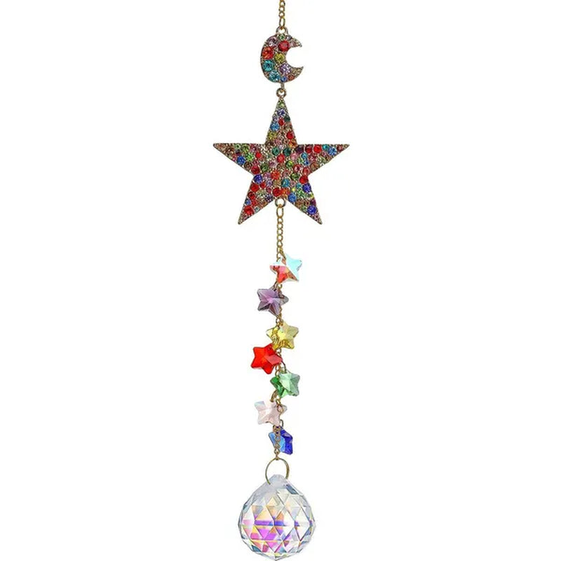 Crystal Rainbow Suncatcher with Rhinestones Hanging Glass Suncatcher for Window (MOON&STAR&SUN)