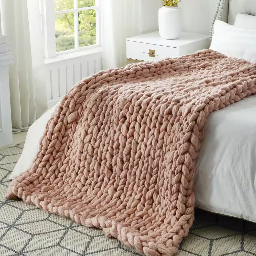 Berenice 40 In. X 60 In. Blush Throw Blanket Cozy 100% Polyester