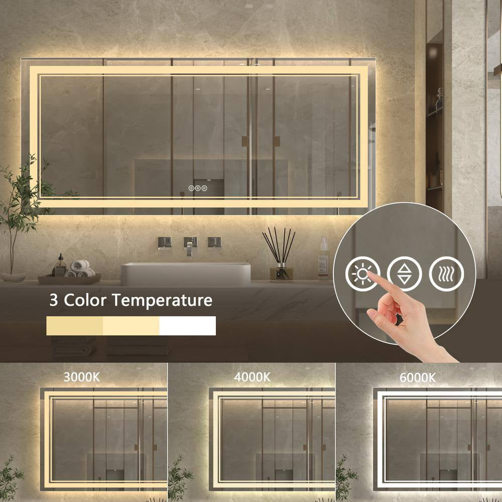 72 In. W X 32 In. H Oversized Rectangular Frameless Anti-Fog Wall Bathroom Vanity Mirror in Silver