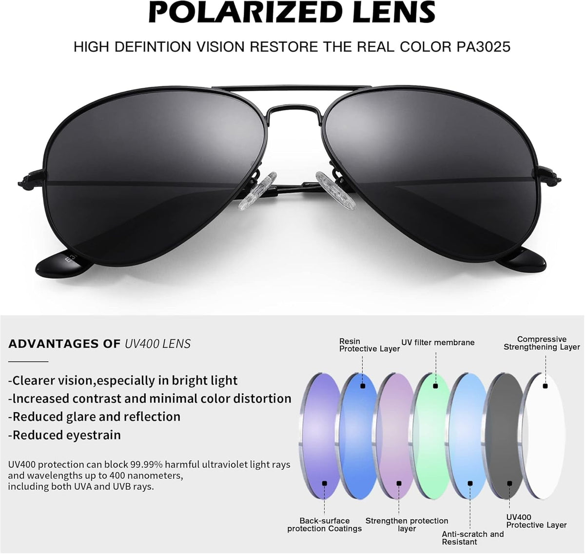 Aviator Sunglasses for Men Women Classic Polarized UV400 Protection