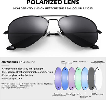 Aviator Sunglasses for Men Women Classic Polarized UV400 Protection