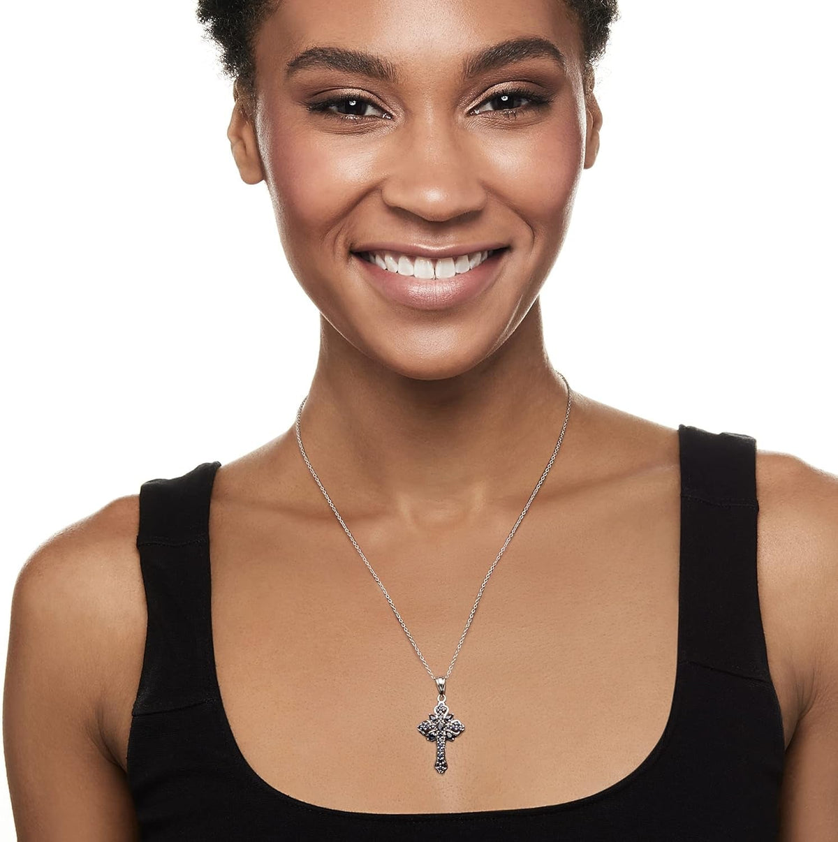 1.42 Ct. T.W. Sapphire Cross Pendant Necklace in Sterling Silver. 18 Inches