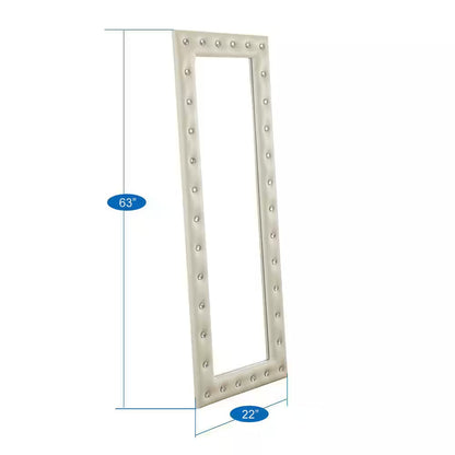 Beige 22 In. W X 63 In. H Modern Crystal Tufted Rectangle Framed Leaning Mirror