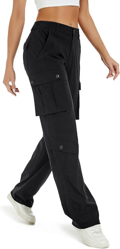 Women Pants High Waisted Cargo Pants Combat Military Wide Leg Casual Trousers 8 Pockets