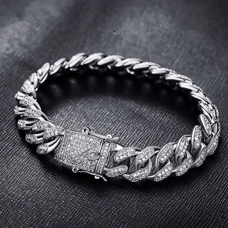 Mens Womens Gold Cuban Chain Necklaces or Bracelet Iced Out Cz Diamond Cuban Link Chain Necklace Stainless Steel