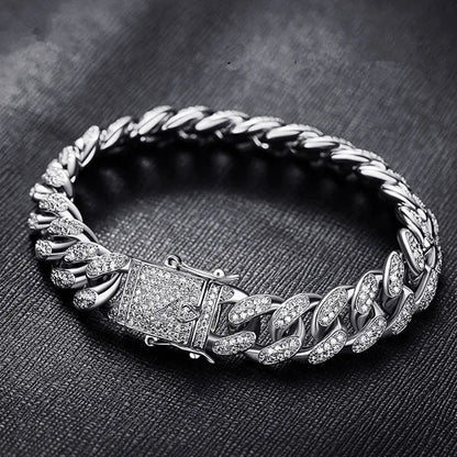 Mens Womens Gold Cuban Chain Necklaces or Bracelet Iced Out Cz Diamond Cuban Link Chain Necklace Stainless Steel