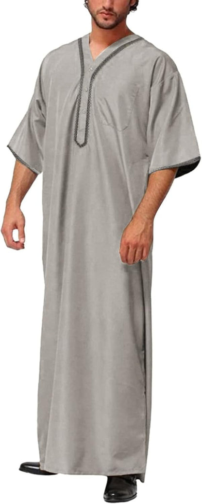 Muslim Clothes for Men Marocain Men'S Muslim Stripe Long Robe Black Robe Men Mens Muslim Thobe for Men Islam Mens Nightshirt Muslim Thobe Robe for Men Thobe for Men