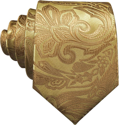 Men Tie Set Paisley Silk Necktie Pocket Square Cufflinks Formal Wedding Business Party