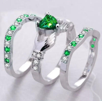 3-piece heart amethyst women's ring wedding ring set green red blue fashion jewelry size 5-12