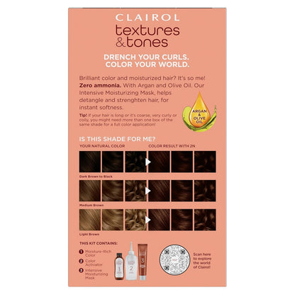 Textures & Tones Permanent Hair Dye, 2N Mocha Brown Hair Color, Pack of 1