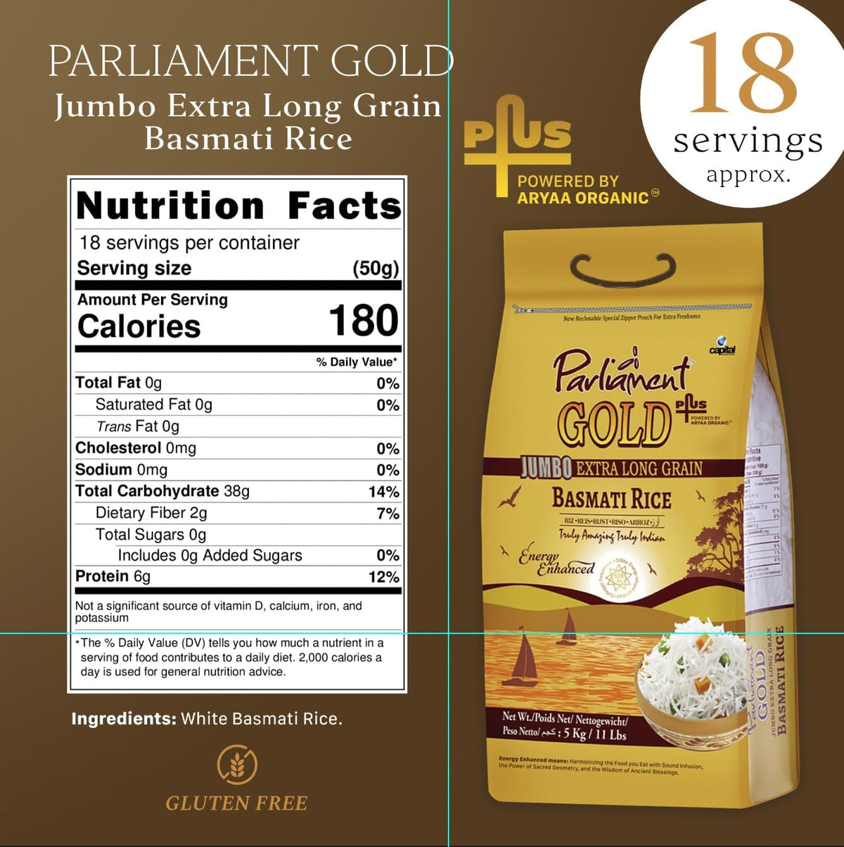 Gold Jumbo Extra Long Basmati Rice | Indian Risotto | All Natural | Vegan | Gluten Friendly | NON-GMO | Aged Perfection | Luxurious Taste | Product of India (10, Pounds)