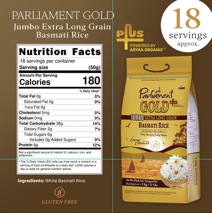 Gold Jumbo Extra Long Basmati Rice | Indian Risotto | All Natural | Vegan | Gluten Friendly | NON-GMO | Aged Perfection | Luxurious Taste | Product of India (10, Pounds)