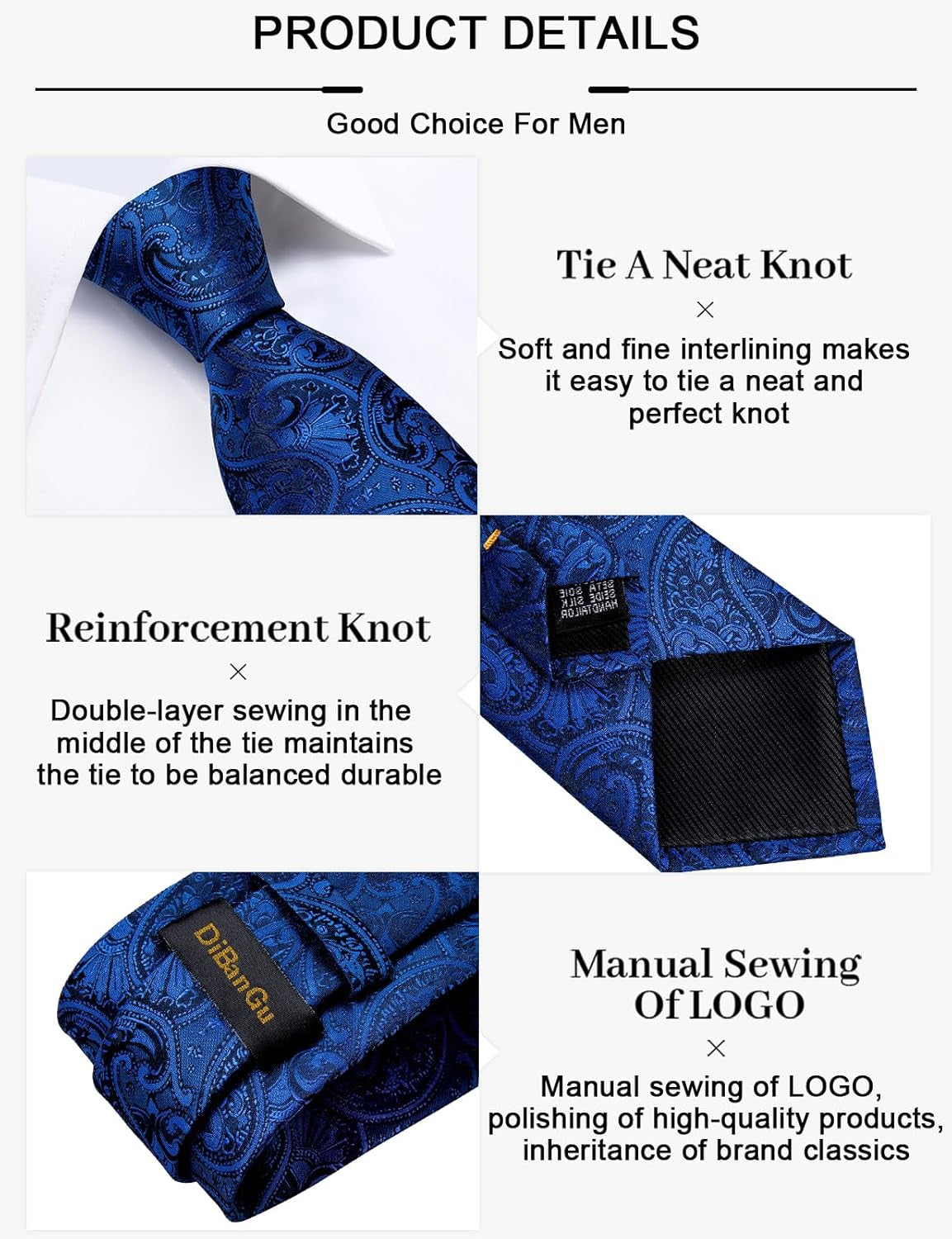 Paisley Ties for Men Silk Necktie and Pocket Square Cufflinks Tie Clip Set Woven Classic Mens Tie for Wedding Party