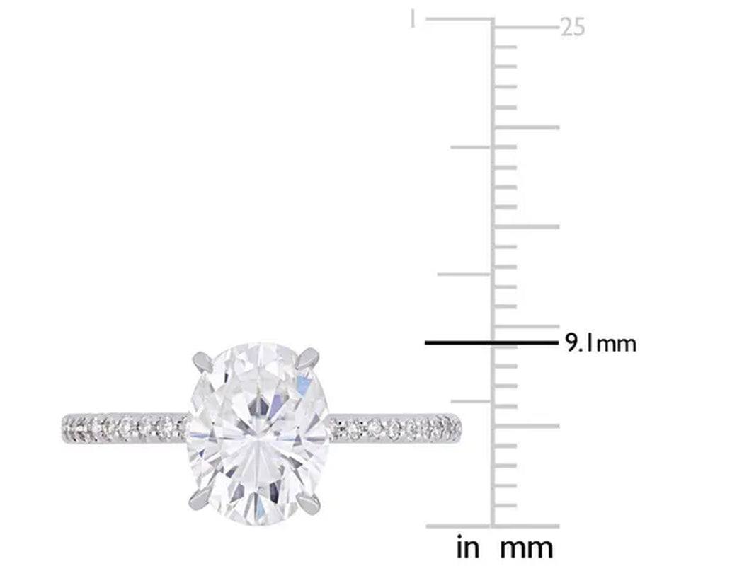 2.00 Carat (ctw) Solitaire Oval Synthetic Moissanite Engagement Ring in 14K White Gold with Diamonds 1/10 Carat (ctw I1