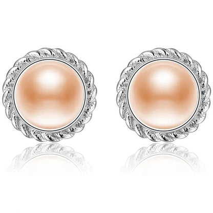 Real 925 Sterling Silver with 8-9mm Pink Freshwater Cultured Pearl Stud Earring Women Party Gifts Fine Jewelry FEIGE
