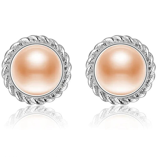 Real 925 Sterling Silver with 8-9mm Pink Freshwater Cultured Pearl Stud Earring Women Party Gifts Fine Jewelry FEIGE