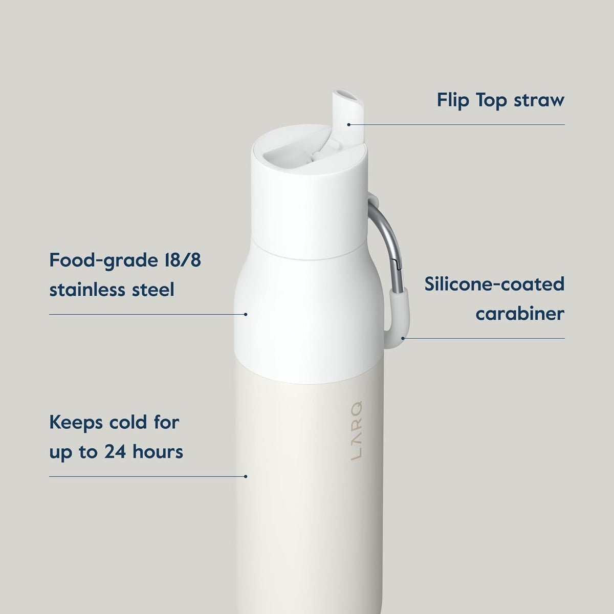 Bottle Flip Top 17 Oz - Insulated Reusable Stainless Steel Water Bottle with Straw | Thermos, BPA Free | for Sports, Gym, and Travel | Keep Drinks Cold for 24 Hours | Granite White