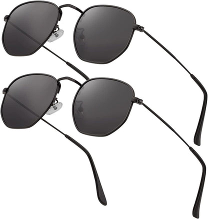 Hipster Hexagonal Polarized Sunglasses Men Women Geometric Square Small Vintage Metal Frame Retro Shade Glasses