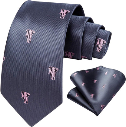 Ties for Men Classic Animal Tie and Pocket Square Set Jacquard Woven Silk Neckties Handkerchief Wedding Party