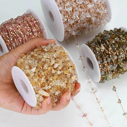 1Yard Stone Chain Crystal Irregular Glass Stone Beads Chains Necklace Bracelet Components For DIY Jewelry Making Findings