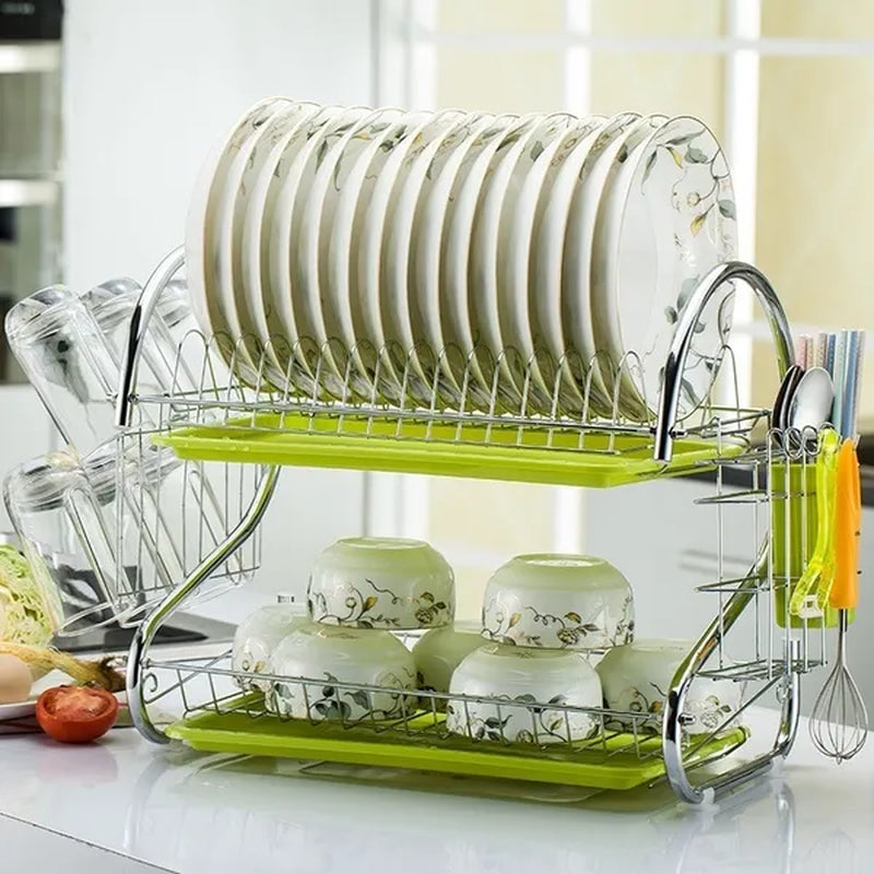 Dish Drying Rack 3-Tier Dish Drainer Rack Kitchen Storage with Drainboard and Cutlery Cup Dish Shelf Tableware Holder