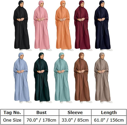 Muslim Dress for Women, Prayer Robes Plain Loose Islamic Middle East Dubai Turkish Max Kaftan Full Length Hijab Dress