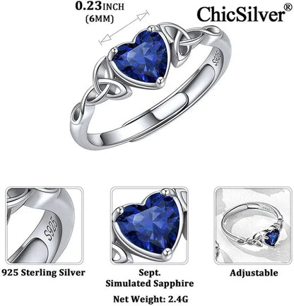 ChicSilver 925 Sterling Silver Rings for Women Gem Stone Heart Celtic Knot 12 Months Birthstone Jewelry for Her