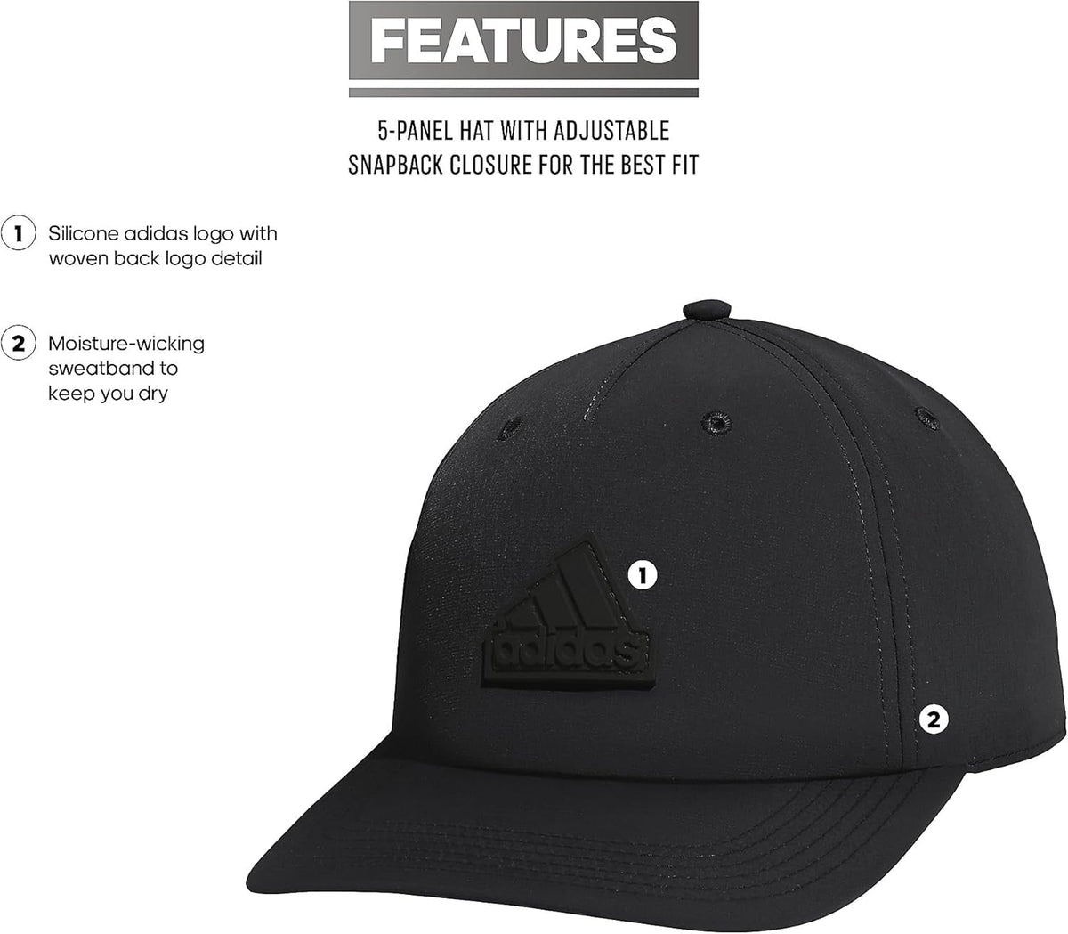 Men'S Sport 5-Panel, High Crown Structured Snapback Adjustable Fit Cap