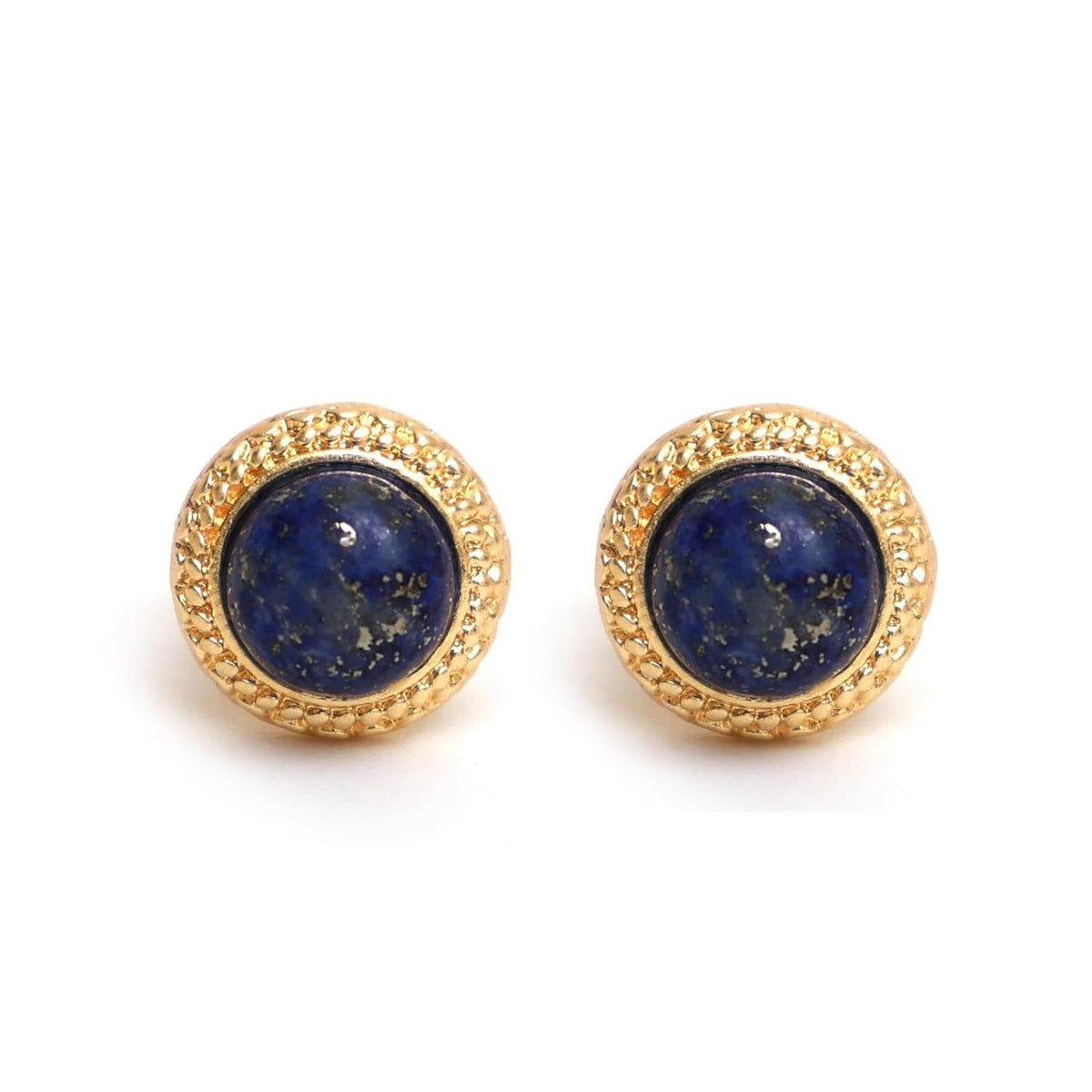 Gempires Lapis Lazuli Stud Earrings, Hypoallergenic round Stud Earrings, Trendy Western Antiqued Style, September Birthstone Jewelry, Party Wear, 14K Gold Plated, Gift for Mom Wife S Daughter