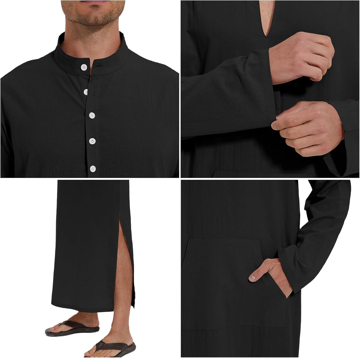 Kaftan for Men Button down Men Kaftan with Pocket Islamic Thobe for Men