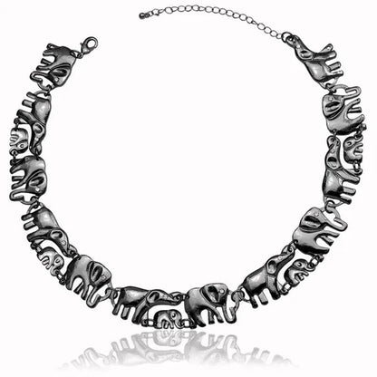 Brand New Fashion African Elephant & Baby Exquisite Charms Link Ganesh Chain Collar Statement Bib Necklace Gold Silver